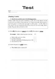 English worksheet: reading test