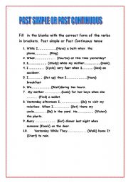 English Worksheet: PAST SIMPLE OR PAST CONTINUOUS
