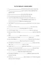 English Worksheet: GARMMAR WORKSHEET ABOUT PRESENT PERFECT AND SIMPLE PAST