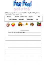 English worksheet: for and against paragraph writing