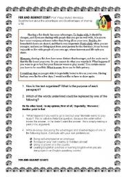 English Worksheet: FOR AND AGAINST ESSAY: SHARING A HOUSE