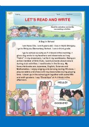English Worksheet: A DAY IN SCHOOL:LETS READ AND WRITE 