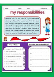 English Worksheet: my responsibilities