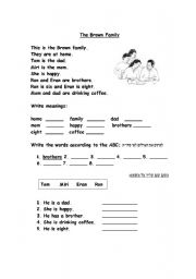 English Worksheet: The Family Reading Comprehension