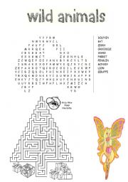 wild animals wordsearch/ christmas maze