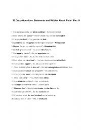 English Worksheet: 20 Crazy Questions, Statements and Riddles About Food (Part II)