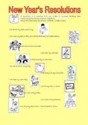 English Worksheet: NEW YEARS RESOLUTIONS FOR YOUNG LEARNERS