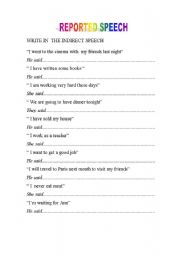 English Worksheet: REPORTED SPEECH EXERCISES