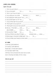 English worksheet: Sports and hobbies