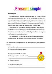 English Worksheet: Present simple - reading activities