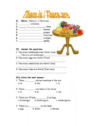 English Worksheet: There is there are and food