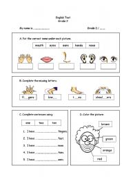 English Worksheet: My body