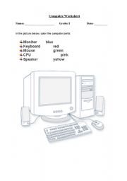 English Worksheet: Color the computer parts