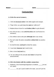 English worksheet: conjunction