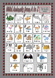 English Worksheet: WILD ANIMALS FROM A TO Z