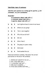 English worksheet: Types of sentences