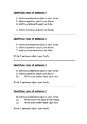 English worksheet: Identifying types of sentences 2