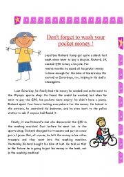 English Worksheet: dont forget to wash your money  reading activity