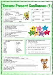 English Worksheet: Working with tenses - Present Continuous (1)