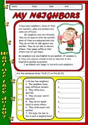 English Worksheet: READING - MY NEIGHBOR