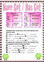 English Worksheet: have got and has got