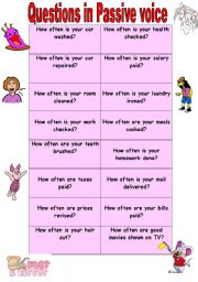 English Worksheet: 2 pages 32 qustions in Passive Voice (Present Simple)1/5
