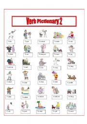 English Worksheet: Verb Pictionary plus 2 worksheets