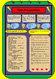English Worksheet: Time Preposition: In / On / At