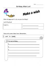 English Worksheet: make a wish card