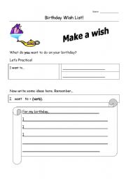 English worksheet: make a wish card