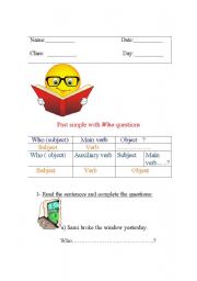 English worksheet: past simple -who questions