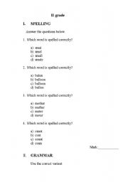 English Worksheet: Spelling and Grammar