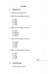 English worksheet: Spelling and Grammar