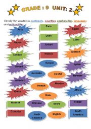 English Worksheet: continents-countries-capital cities-nationalities-languages