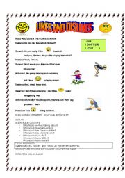 English worksheet: likes and dislikes