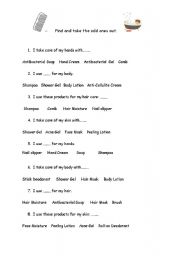 English Worksheet: body care odd one out