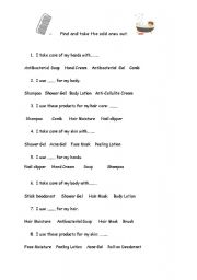 English worksheet: body care odd one out