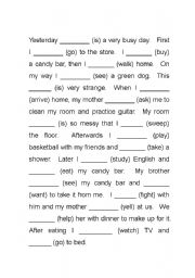 English Worksheet: Past Tense Story Cloze