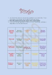 English Worksheet: Questions bingo