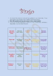 English worksheet: Questions bingo