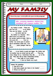 English Worksheet: READING - MY FAMILY