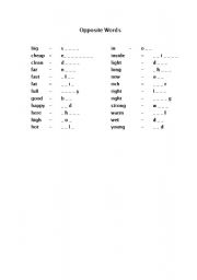 English worksheet: Opposite words