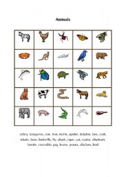 English worksheet: Animals