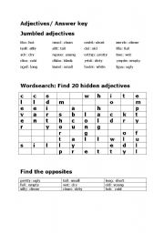English worksheet: Adjectives/ answer key