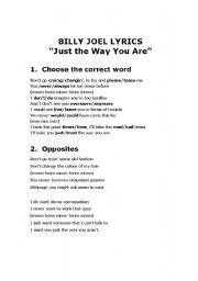 English Worksheet: JUST THE WAY YOU ARE by Billy Joel