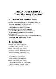 English worksheet: JUST THE WAY YOU ARE by Billy Joel