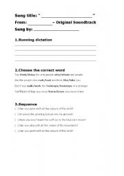 English Worksheet: COLOURS OF THE WIND from Pocahontas