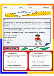 English Worksheet: a letter to pen pal