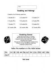 English Worksheet: Doubling and Havling