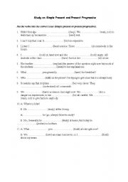 English Worksheet: Simple present and present progressesive exercises